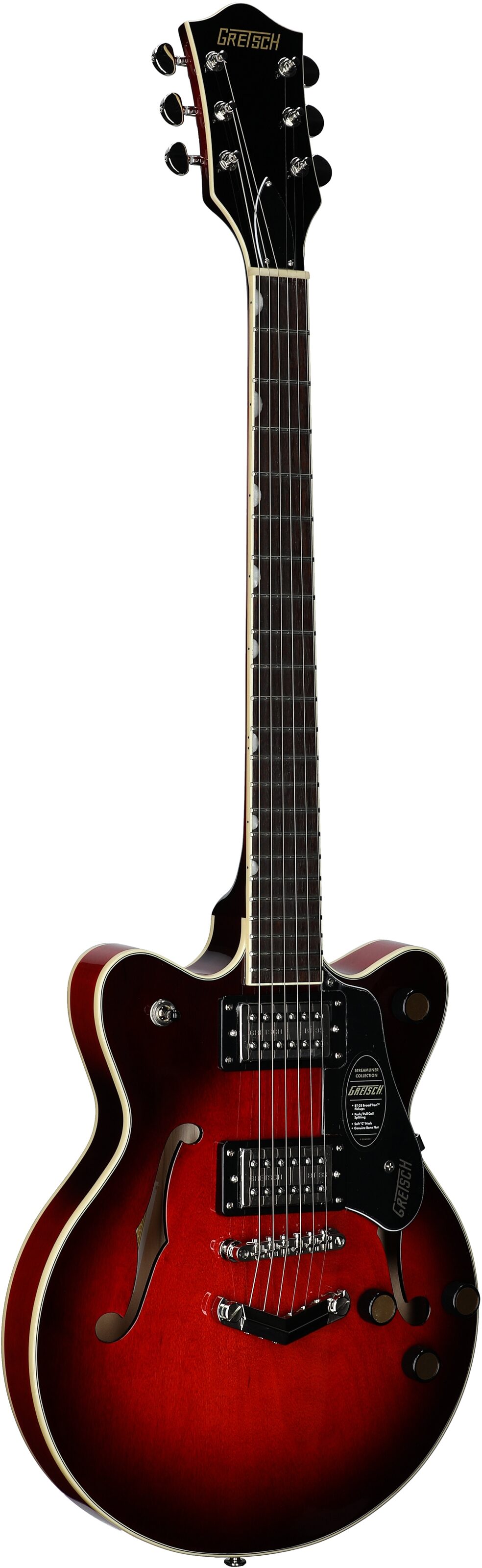 Gretsch G2655 Streamliner CB Junior Electric Guitar, Claret Burst, Body Left Front