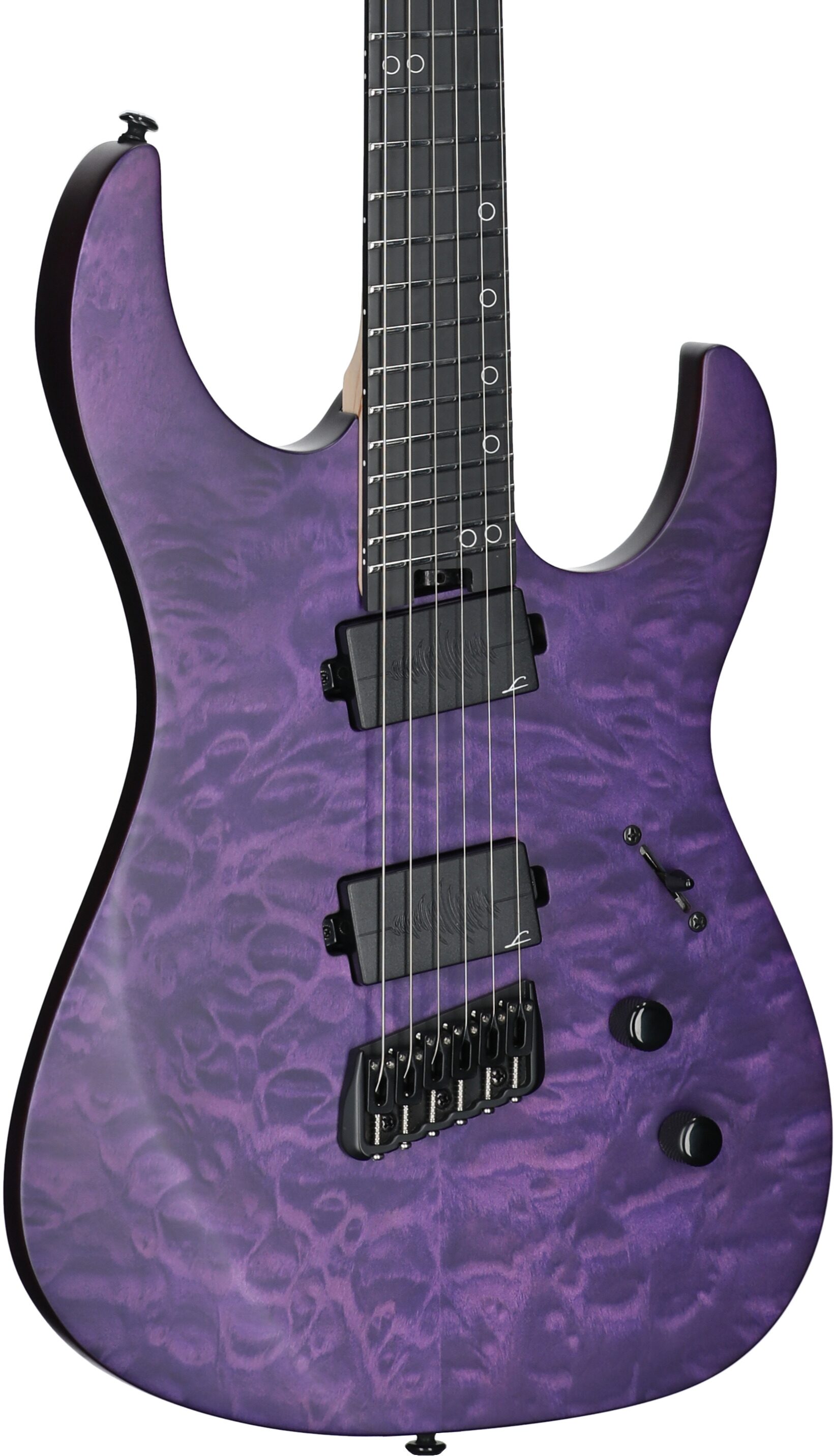 Legator Ninja 6 Multi-Scale Guitar, Purple Quilted Maple , Body Left Front