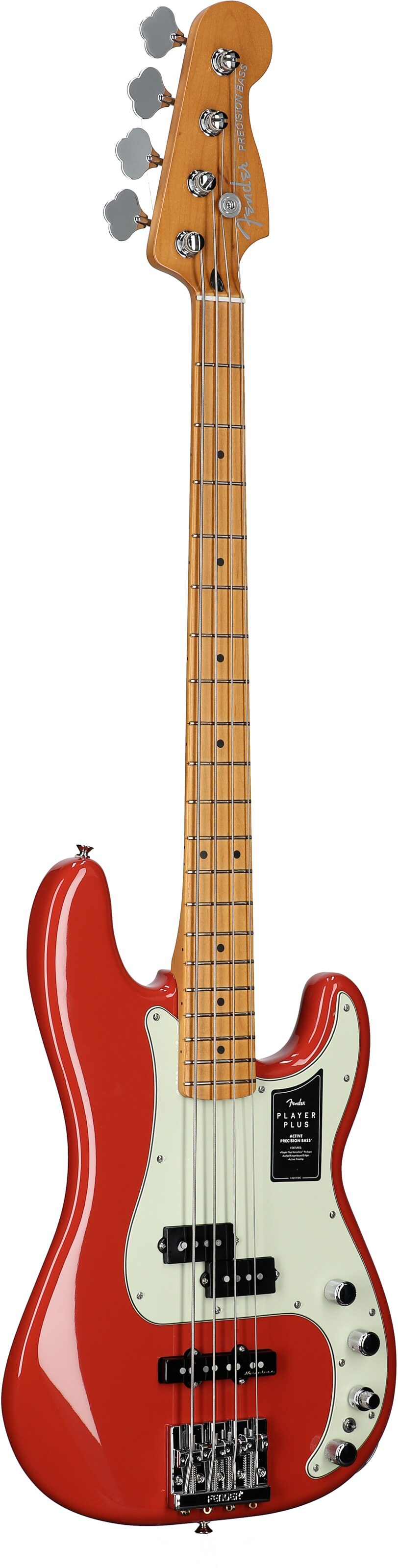 Fender Player Plus Precision Electric Bass, Maple Fingerboard (with Gig Bag), Fiesta Red, Body Left Front