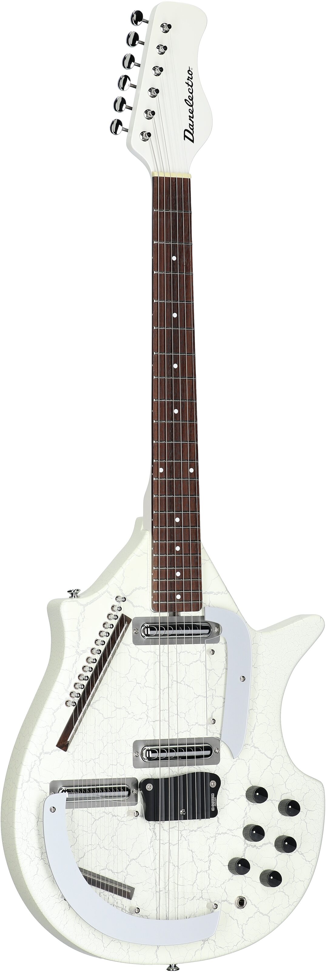 Danelectro Electric Sitar, White Crackle, Body Left Front