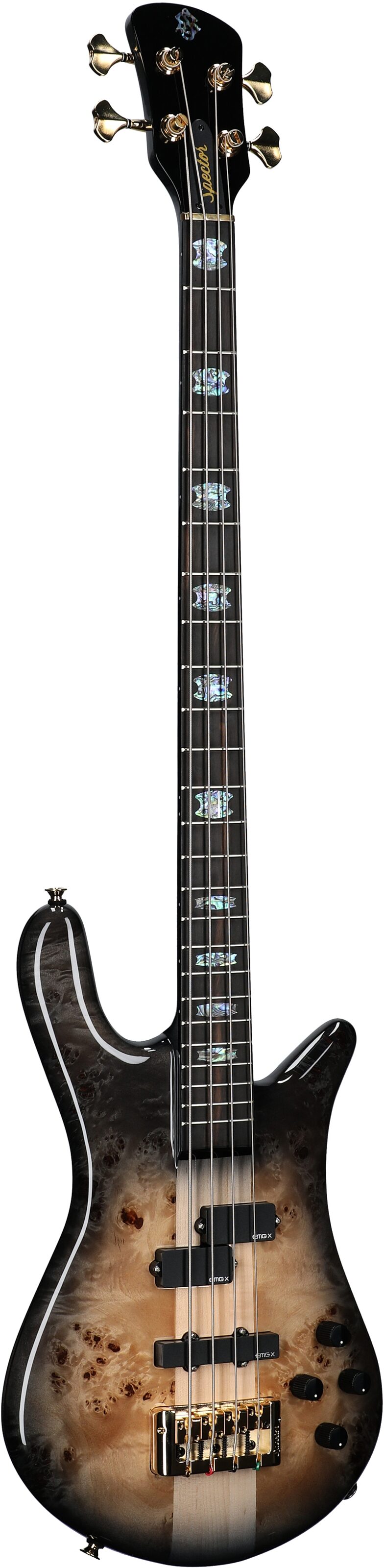 Spector Euro 4 Custom Electric Bass (with Gig Bag), Natural Black Burst, Body Left Front