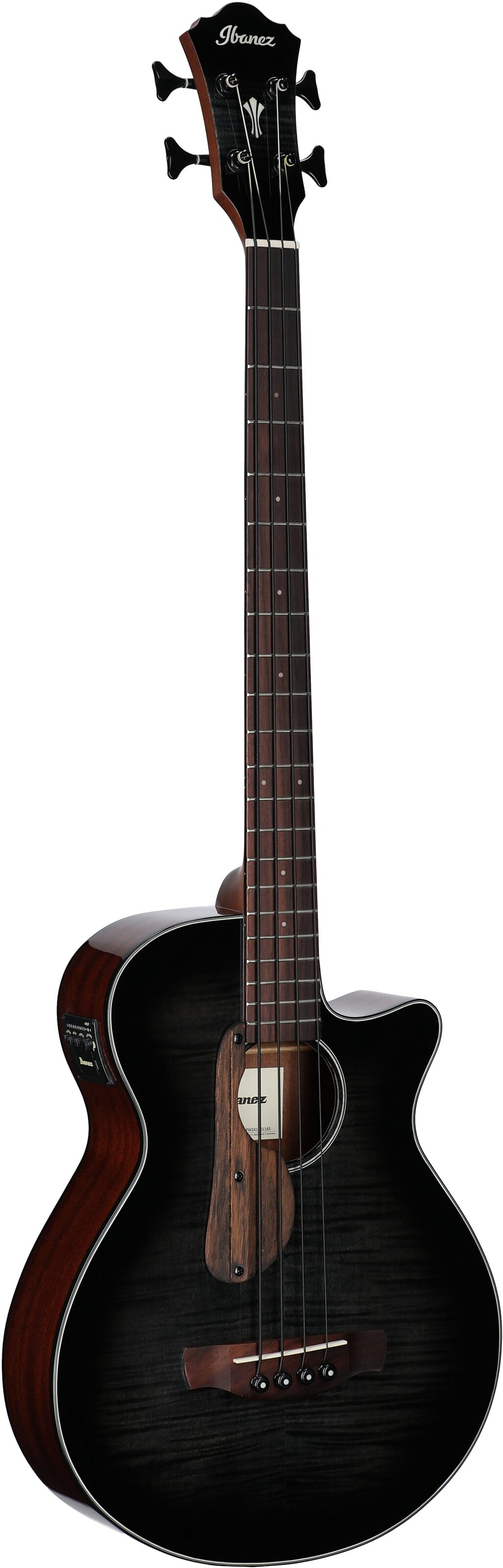 Ibanez AEGB25E Acoustic-Electric Bass, Transparent Black Burst Hi Gloss, Body Left Front