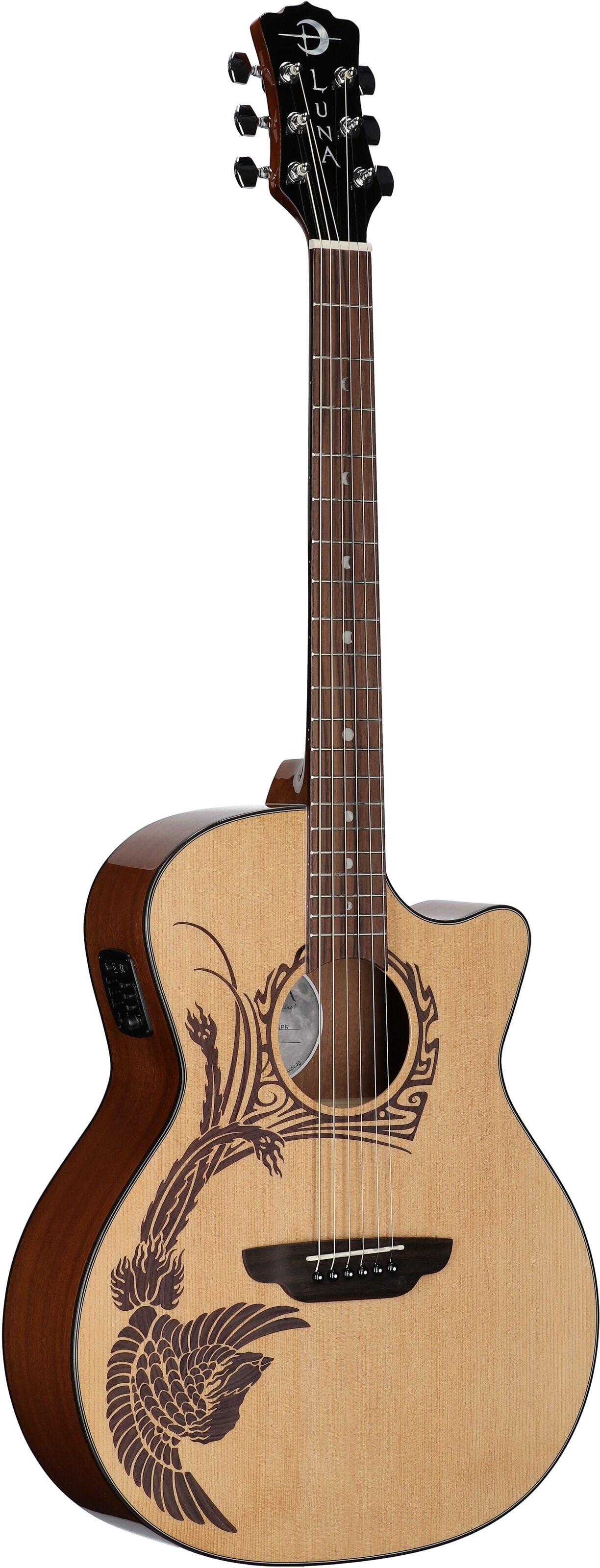 Luna Oracle Phoenix Spruce Acoustic-Electric Guitar, New, Body Left Front