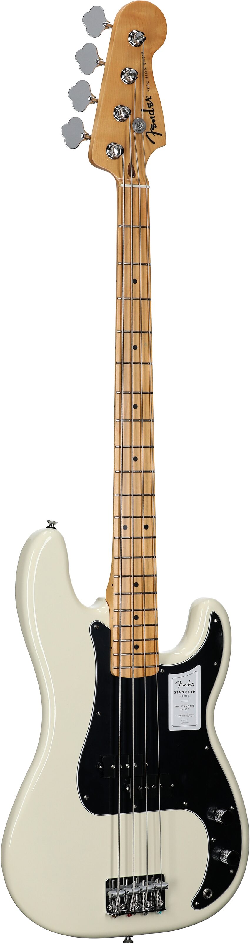 Fender Standard Precision Bass Guitar, Maple Fingerboard, Olympic White, Body Left Front