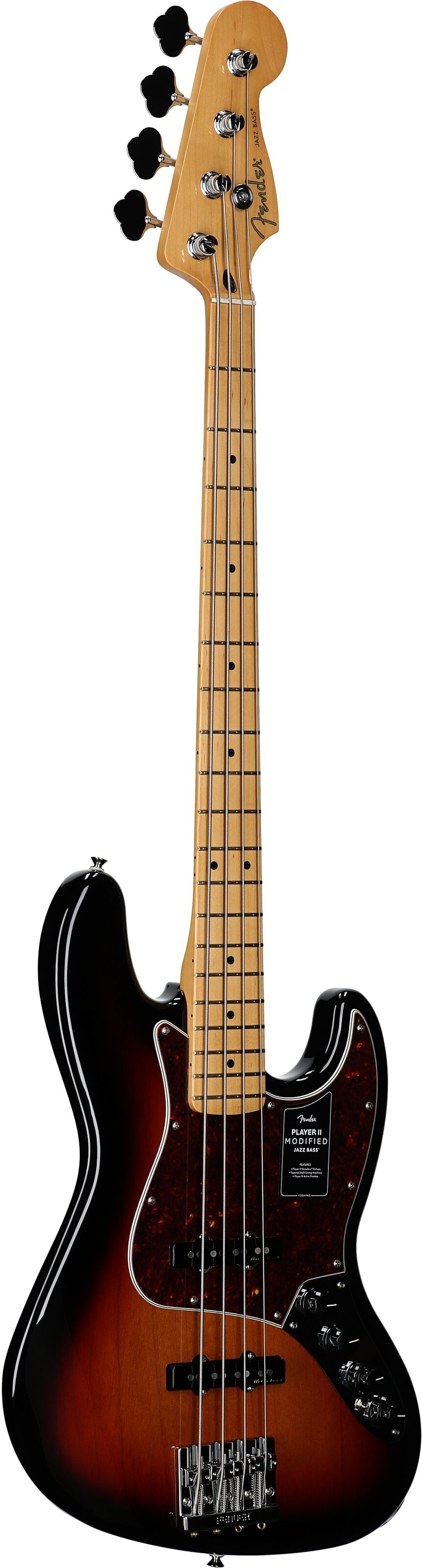 Fender Player II Modified Active Jazz Electric Bass, Maple Fingerboard (with Gig Bag), 3-Color Sunburst, Body Left Front
