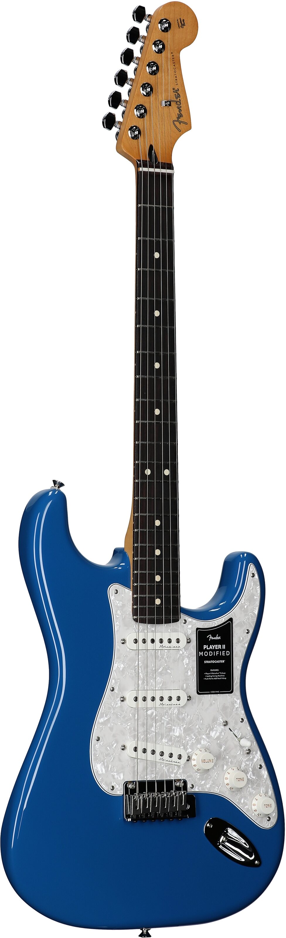 Fender Player II Modified Stratocaster Electric Guitar, Rosewood Fingerboard (with Gig Bag), Electric Blue, Body Left Front