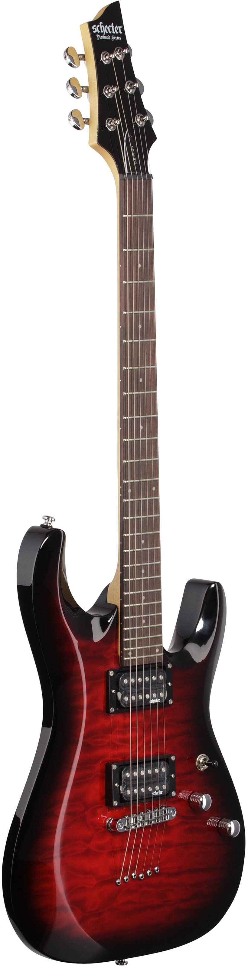 Schecter C-6 Plus Electric Guitar, See Thru Cherry Burst, Body Left Front