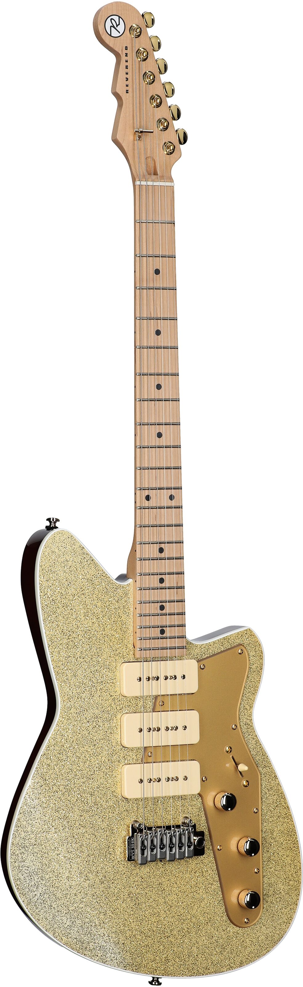Reverend Ryan Malicsi Signature Electric Guitar, White Gold Sparkle, Body Left Front