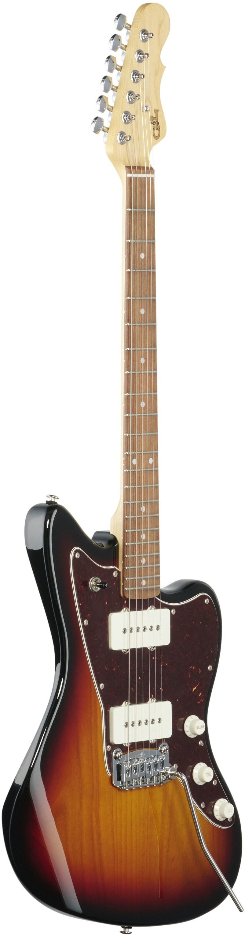 G&L Fullerton Deluxe Doheny Electric Guitar (with Gig Bag), 3-Tone Sunburst, Body Left Front