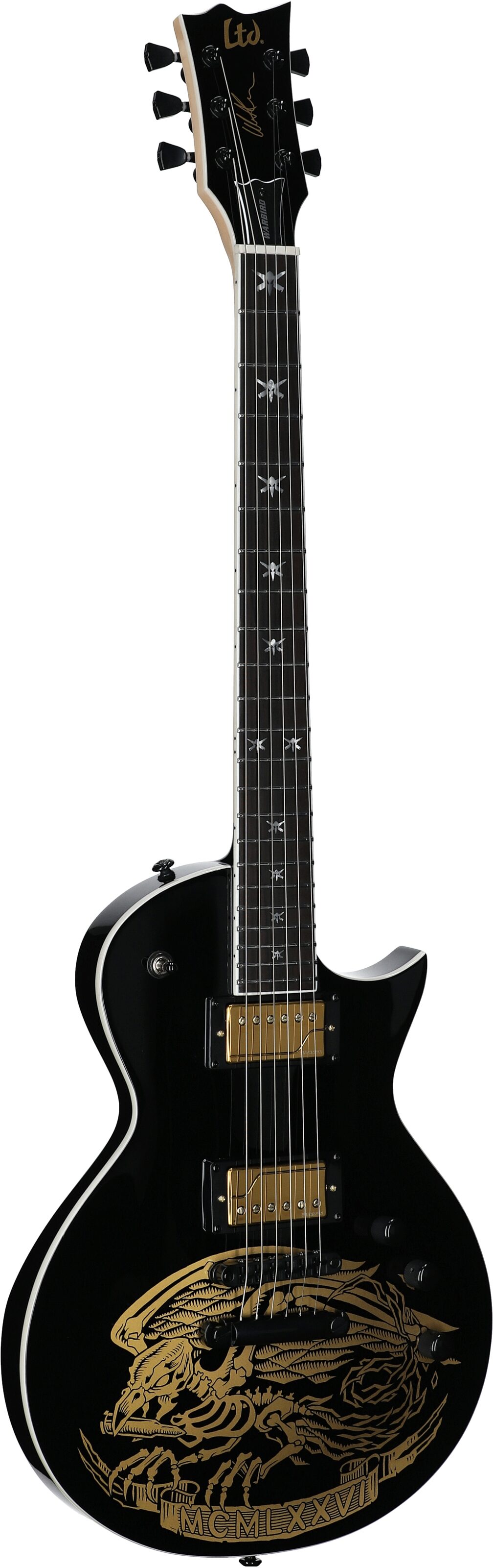 ESP LTD Will Adler Warbird Electric Guitar, Black and Gold, Body Left Front