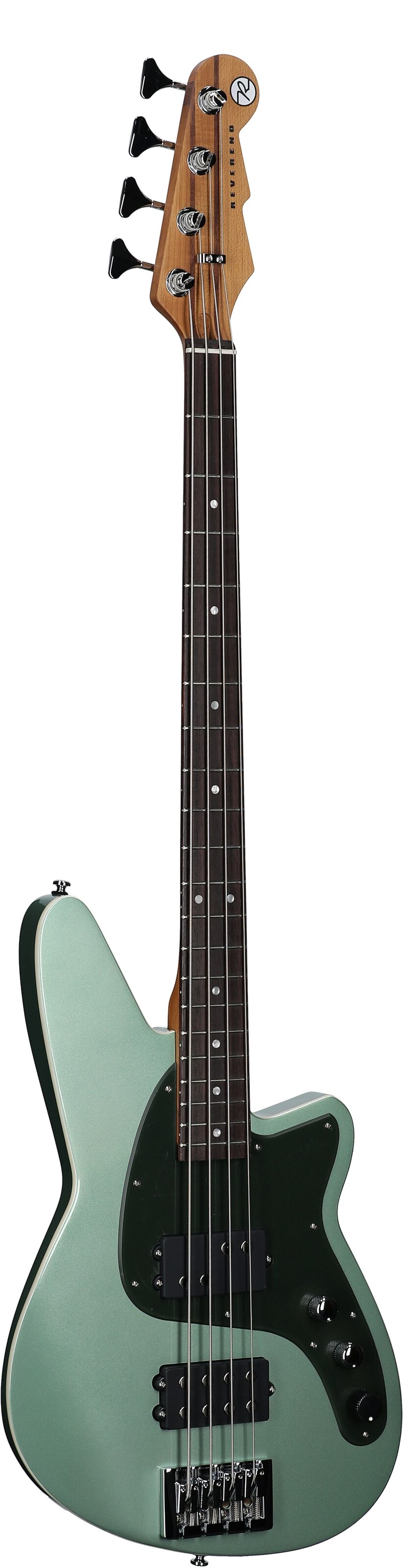 Reverend Mercalli 4 Electric Bass, Metallic Alpine, Rosewood Fretboard, Body Left Front