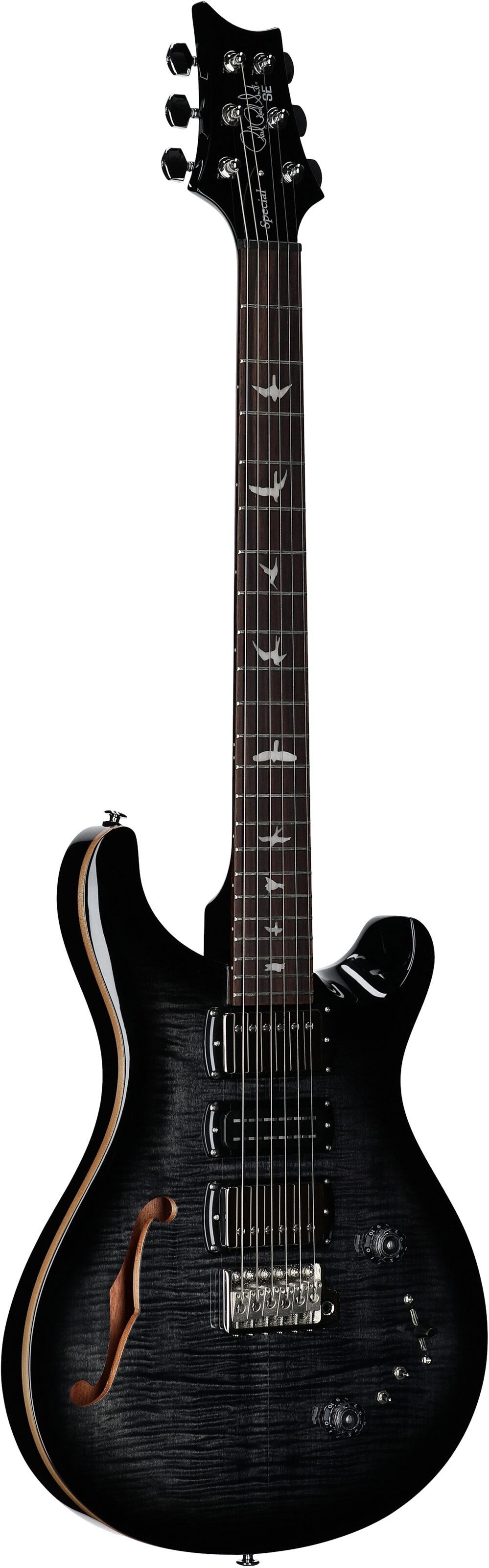 PRS Paul Reed Smith SE Special Semi-Hollow Electric Guitar (with Gig Bag), Charcoal Burst, Body Left Front