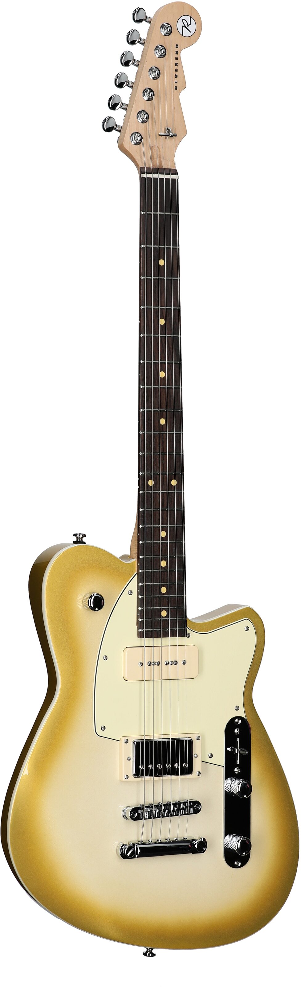 Reverend Double Agent OG Electric Guitar, Venetian Pearl, Rosewood Fretboard, Body Left Front