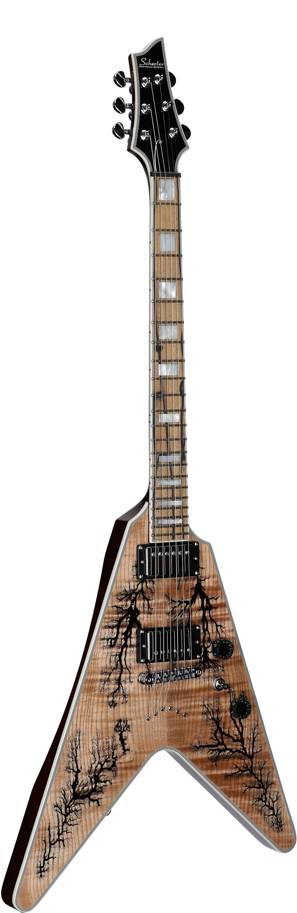 Schecter V-1 Electro-Resin Electric Guitar, Natural, Body Left Front