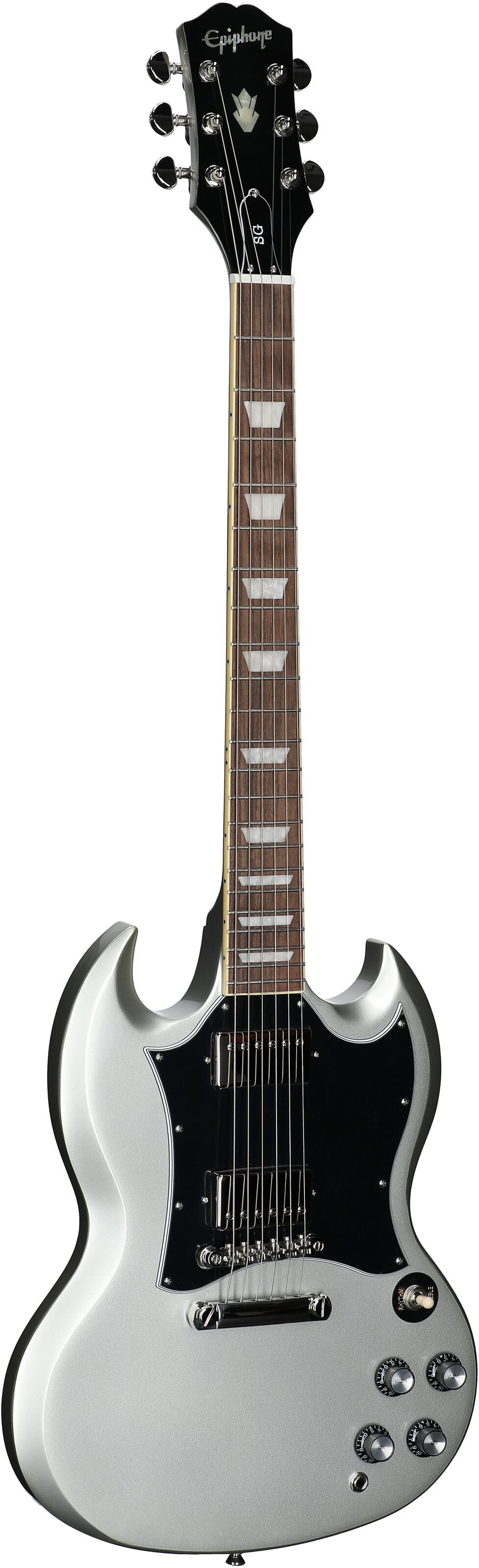 Epiphone Inspired by Gibson SG Standard Electric Guitar (with Gig Bag), Silver Mist, Body Left Front
