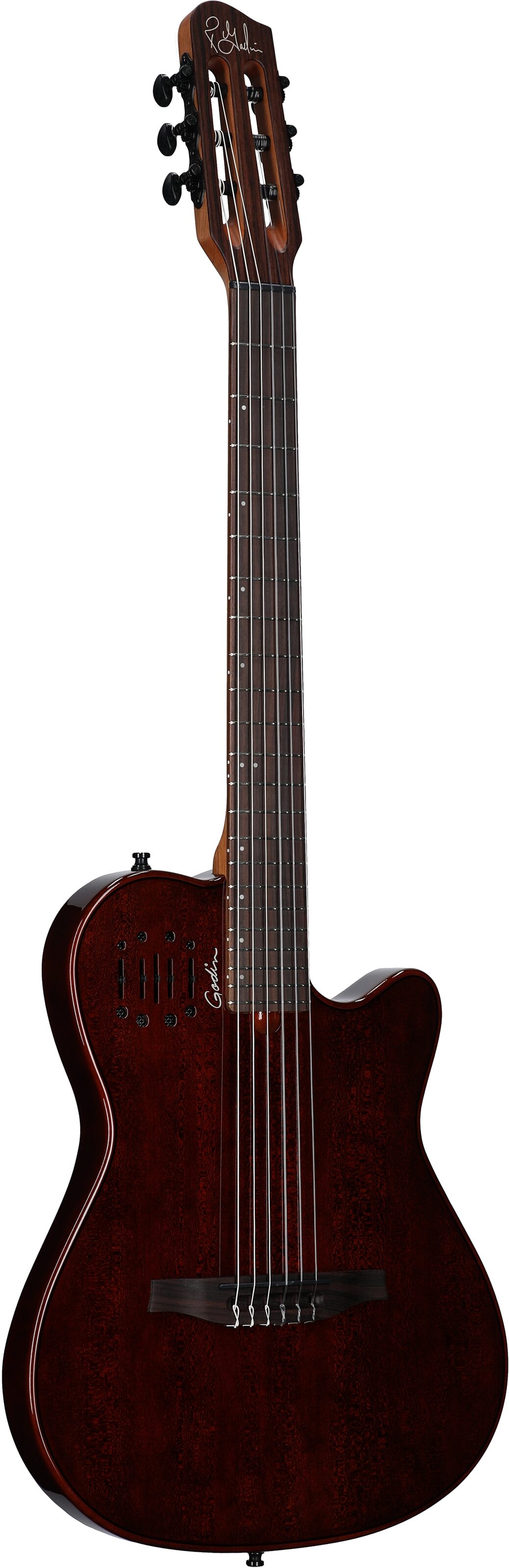 Godin Multiac Mundial Classical Acoustic-Electric Guitar (with Gig Bag), Kanyon Burst, Body Left Front