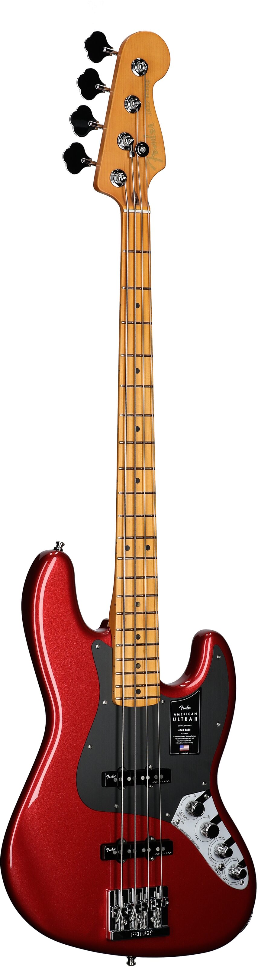 Fender American Ultra II Jazz Electric Bass, Maple Fingerboard (with Case), Sinister Red, Body Left Front