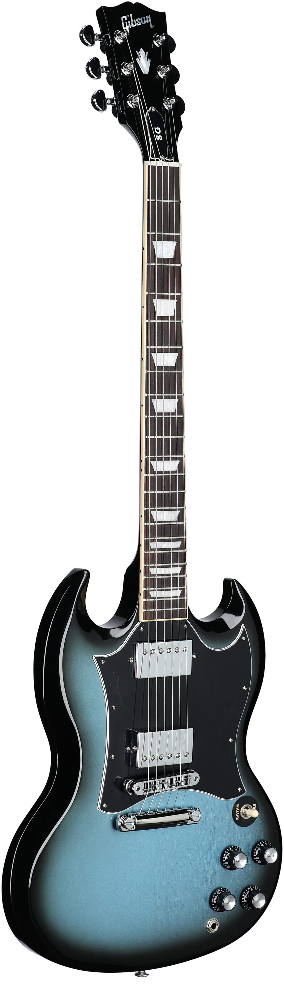 Gibson SG Standard Custom Color Electric Guitar (with Soft Case), Pelham Blue Burst, Body Left Front