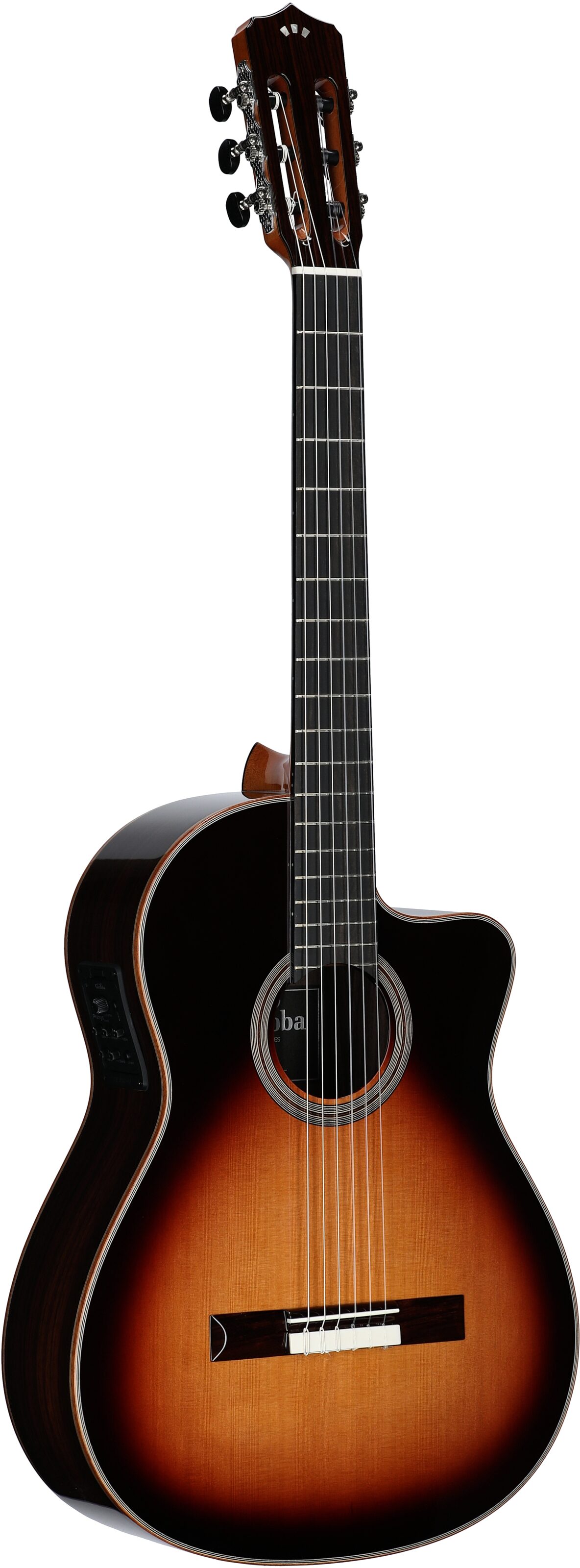 Cordoba Fusion Orchestra CE Classical Acoustic-Electric Guitar, Teardrop Burst, Body Left Front