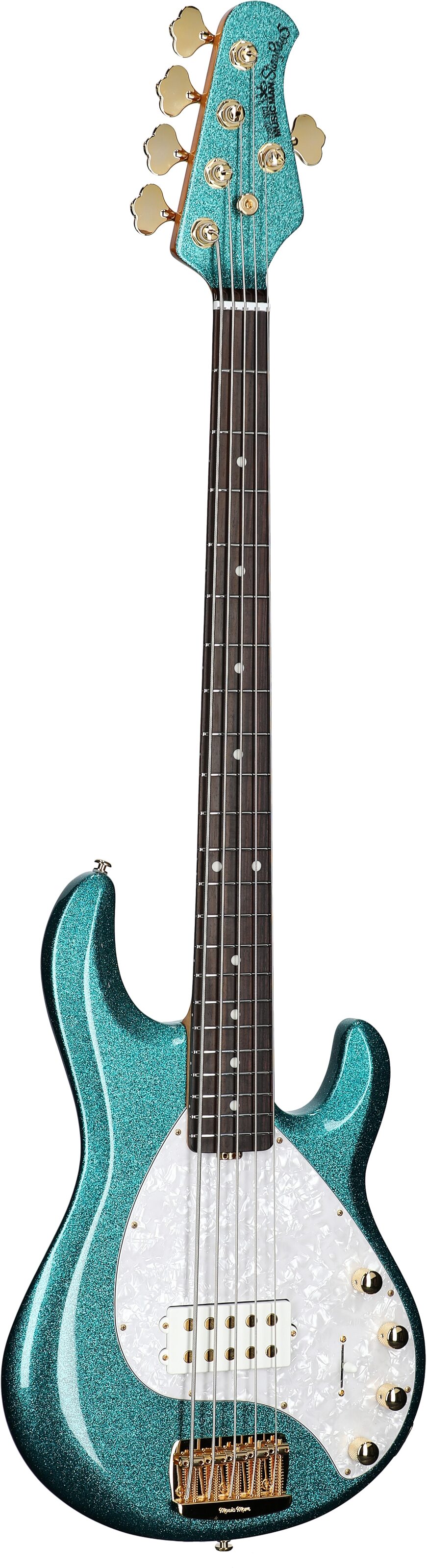 Ernie Ball Music Man StingRay 5 Special Electric Bass, 5-String (with Case), Ocean Sparkle, Body Left Front