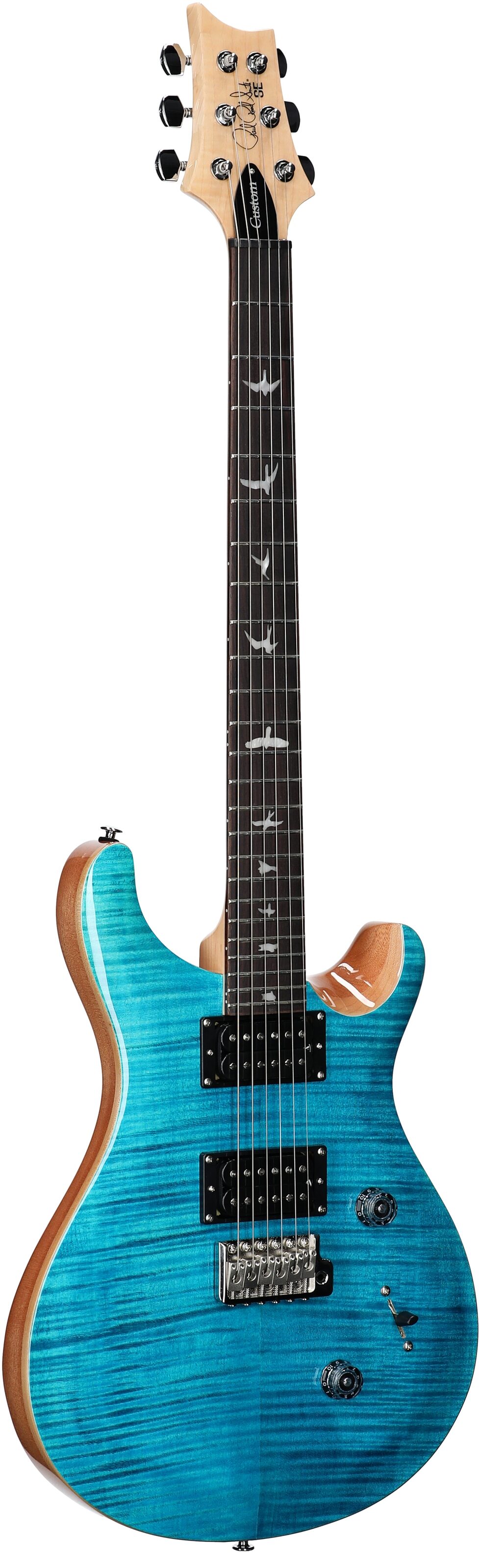 PRS Paul Reed Smith SE Custom 24 Electric Guitar (with Gig Bag), Blue Matteo, Natural Back, Body Left Front