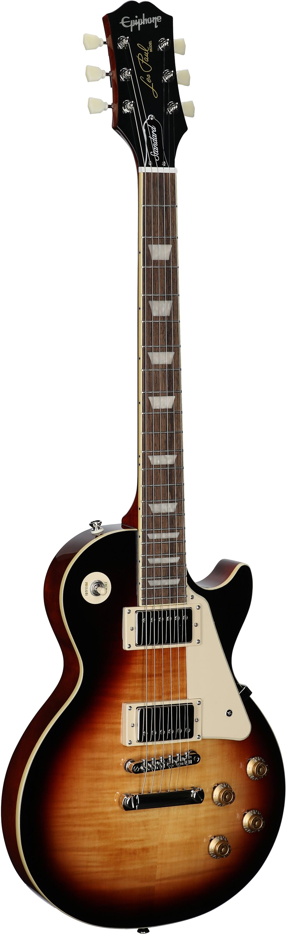 Epiphone Inspired by Gibson Les Paul Standard '50s Electric Guitar (with Gig Bag), Bourbon Burst, Body Left Front
