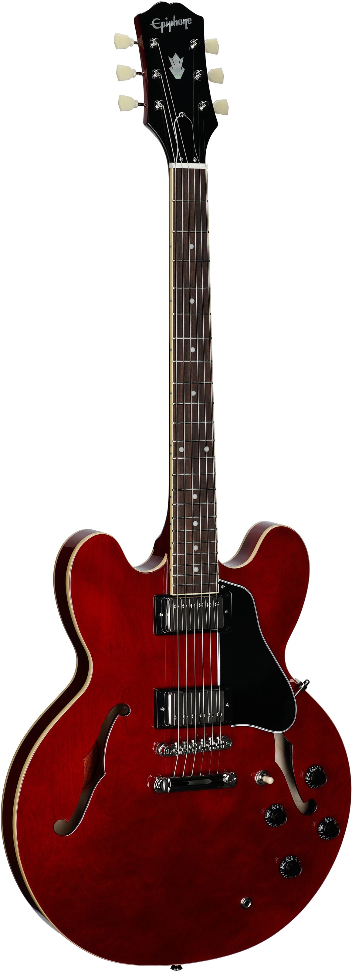 Epiphone ES-335 Traditional Pro Electric Guitar, Dark Wine Red, Body Left Front