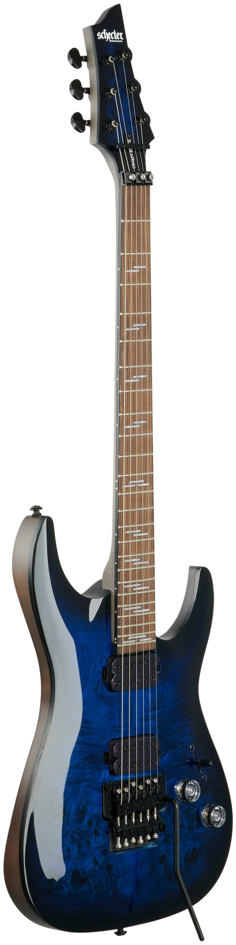 Schecter Omen Elite-6FR Electric Guitar, See-Thru Blue Burst, Body Left Front