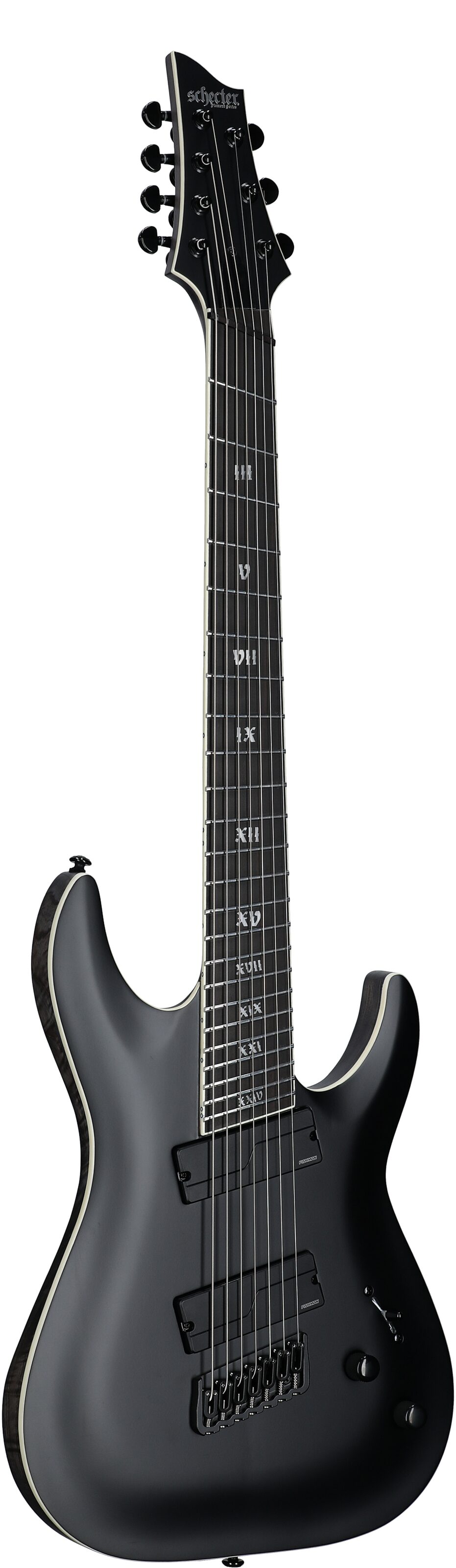 Schecter C-7 Multiscale SLS Elite Evil Twin Electric Guitar, Satin Black, Body Left Front