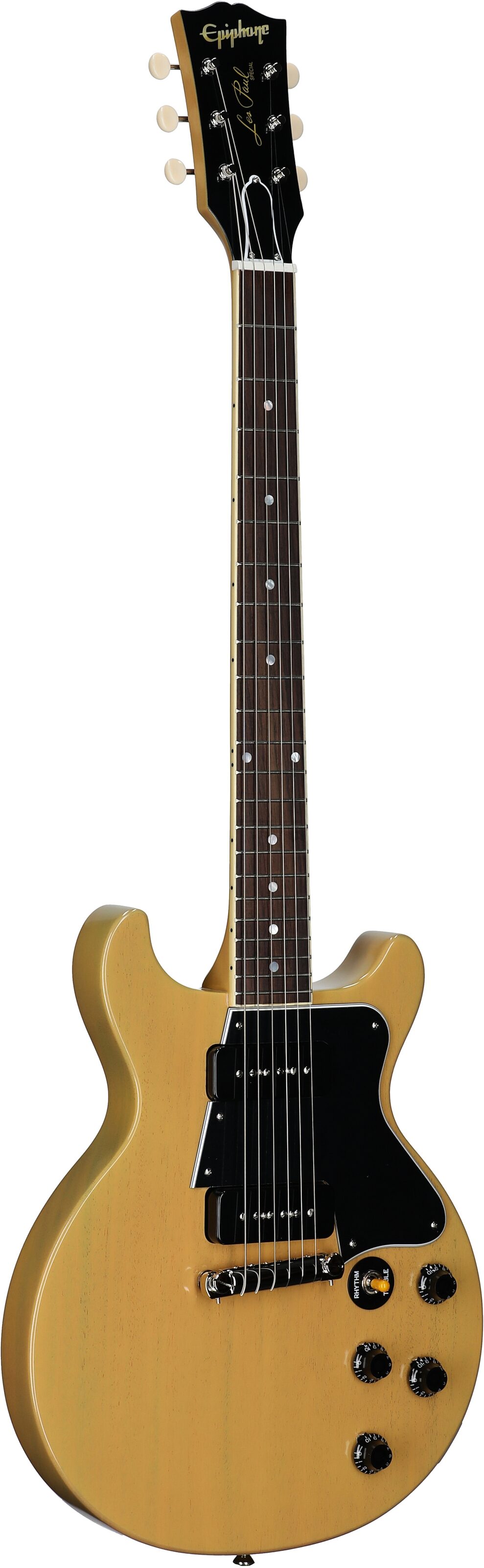 Epiphone Inspired by Gibson Custom 1960 Les Paul Special Double Cut Reissue Electric Guitar (with Case), TV Yellow, Body Left Front
