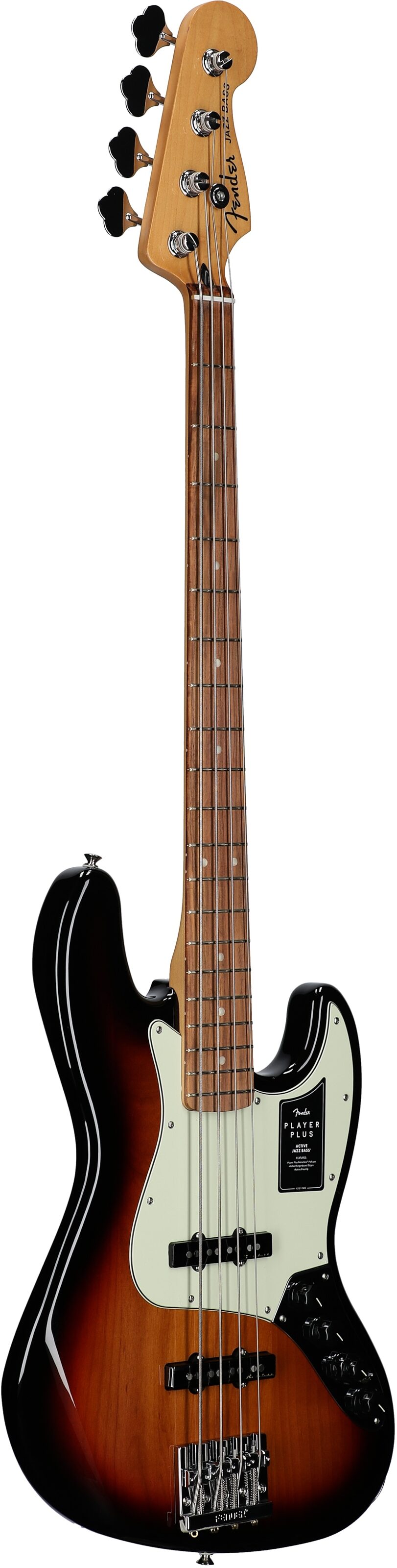 Fender Player Plus Jazz Electric Bass, Pau Ferro Fingerboard (with Gig Bag), 3-Color Sunburst, USED, Scratch and Dent, Body Left Front
