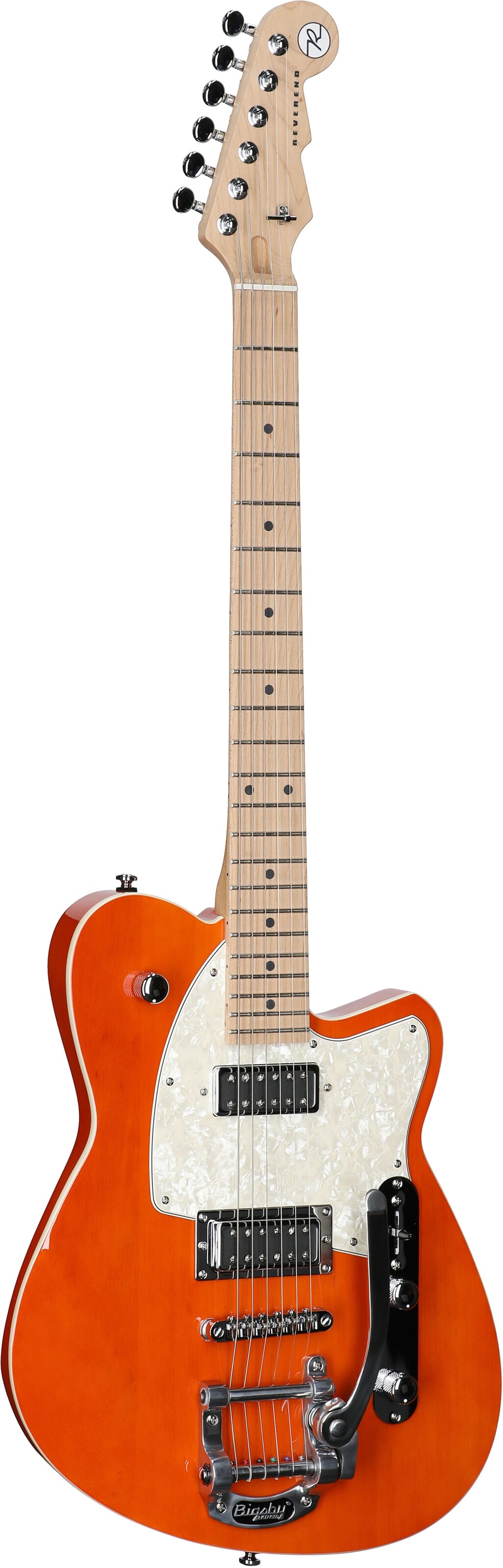 Reverend Flatroc Electric Guitar, Rock Orange, Roasted Maple Fretboard, Body Left Front