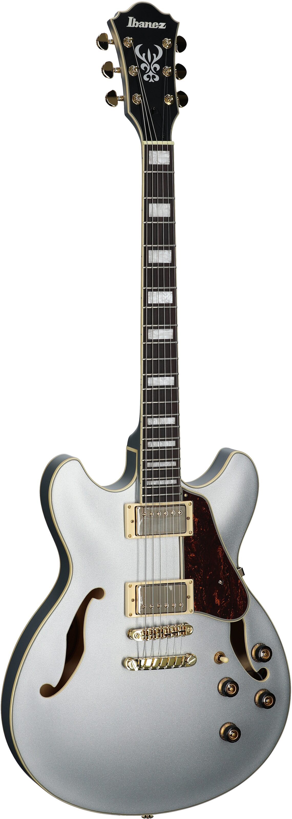Ibanez AS73G Artcore Semi-Hollowbody Electric Guitar, Moonstone Silver Flat, Body Left Front