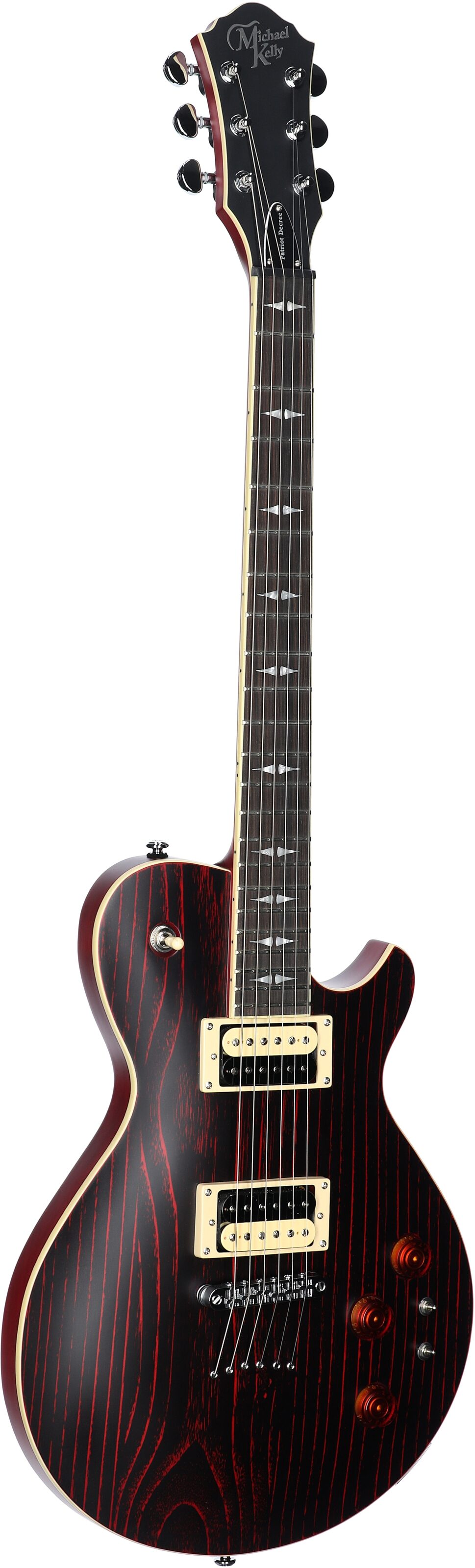 Michael Kelly Patriot Decree SB Slim Body Open Pore Electric Guitar, Transparent Red, Body Left Front