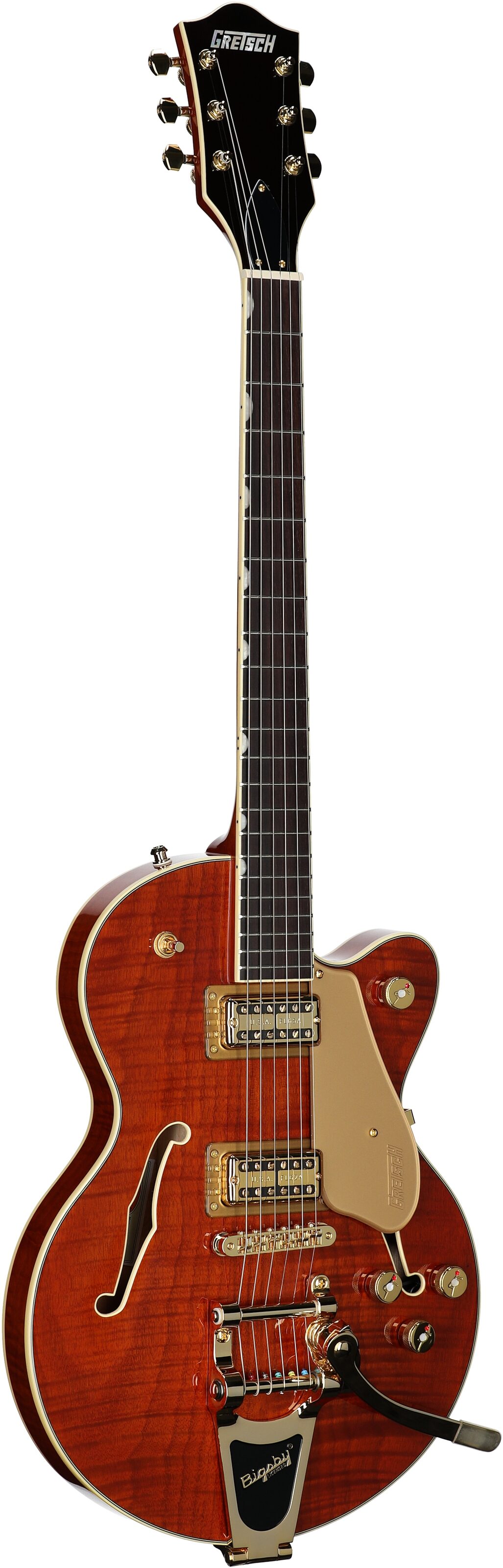 Gretsch Limited Edition Electromatic Broadkaster Center Block Jr. Electric Guitar, Flame Okoume, Body Left Front