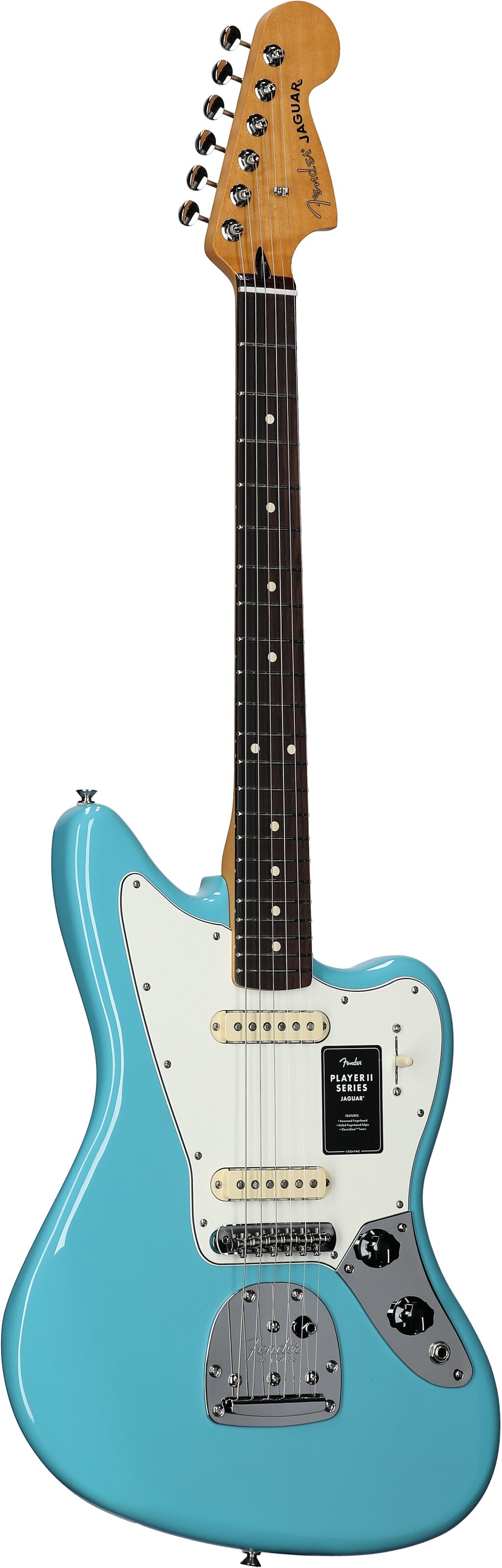 Fender Player II Jaguar Electric Guitar, with Rosewood Fingerboard, Aquatone Blue, Body Left Front