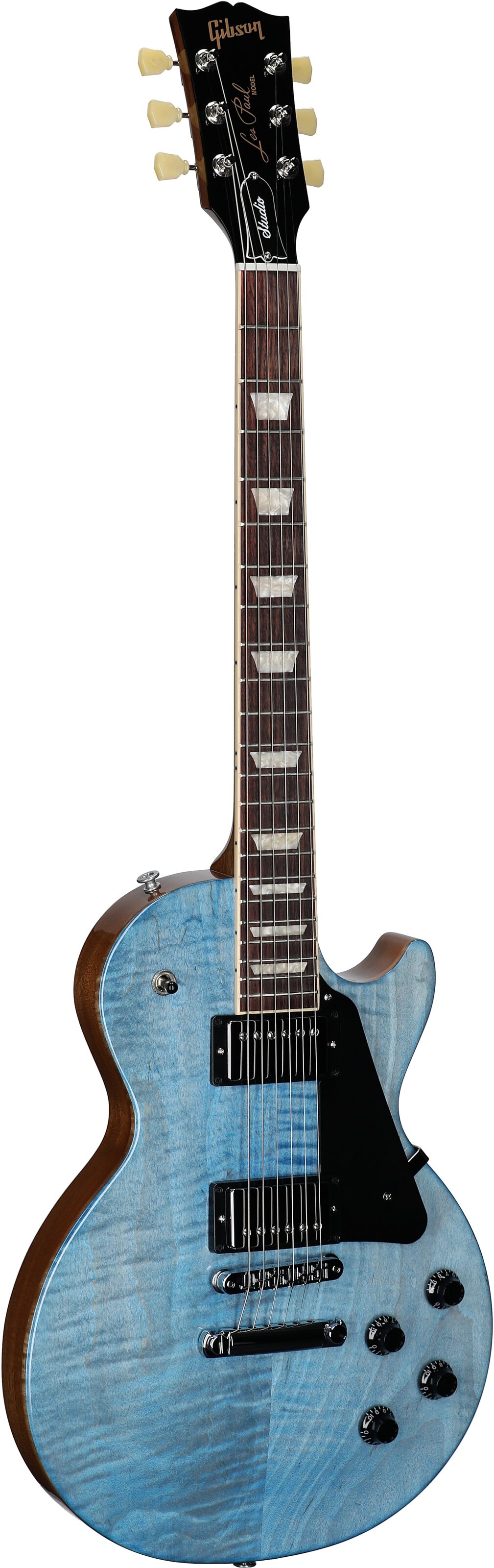 Gibson Exclusive Les Paul Studio Figured Electric Guitar (with Soft Case), Figured Ocean Blue, Body Left Front