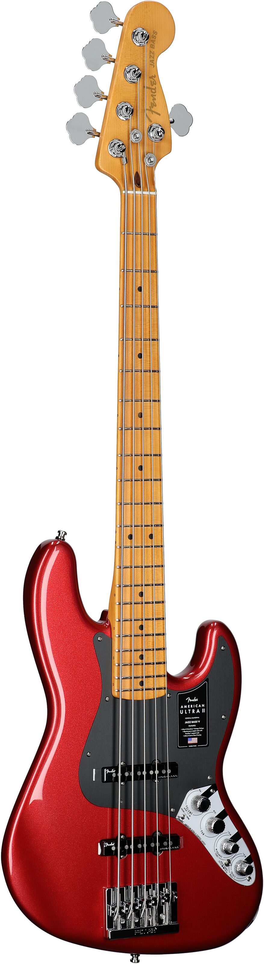 Fender American Ultra II Jazz V Electric Bass, 5-String, Maple Fingerboard (with Case), Sinister Red, Body Left Front