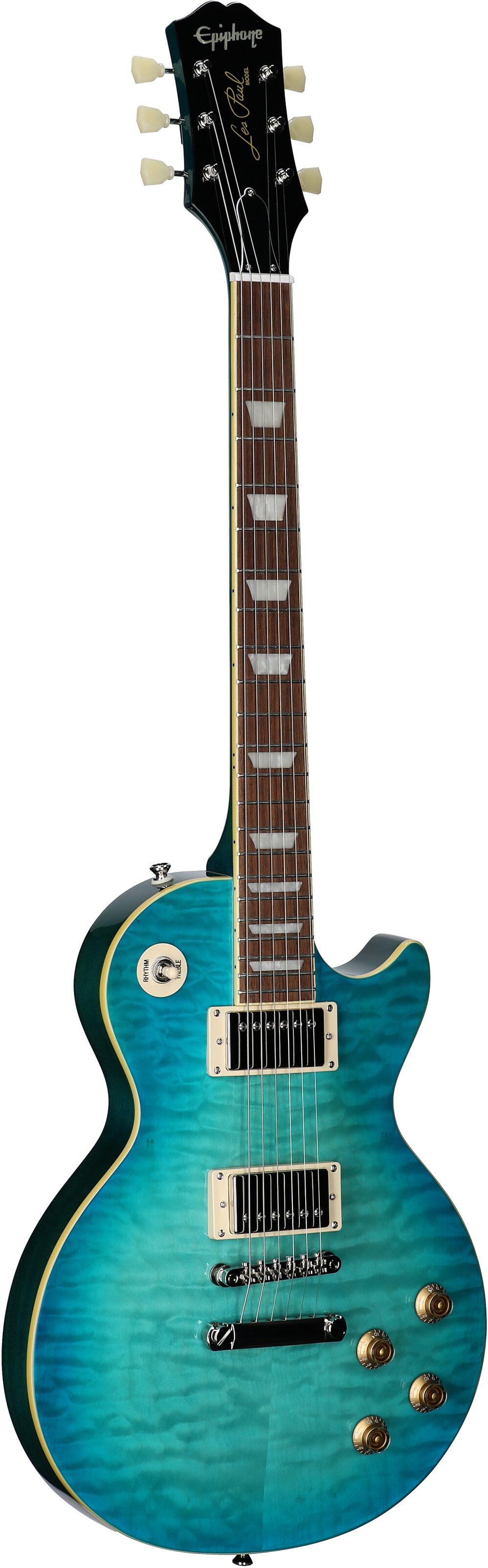 Epiphone Goryo Yuto Les Paul Standard Electric Guitar (with Soft Case), Quilt Blue Burst, Body Left Front