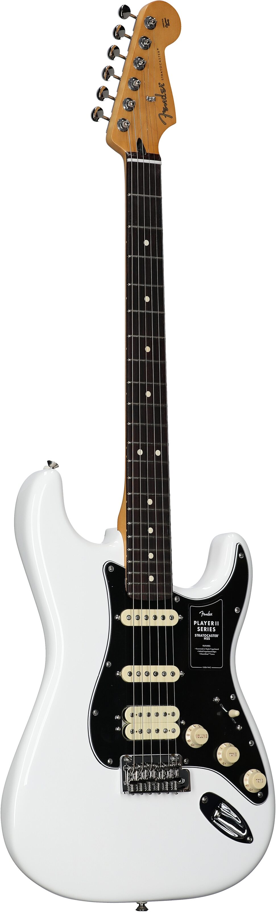 Fender Player II Stratocaster HSS Electric Guitar, with Rosewood Fingerboard, Polar White, Body Left Front