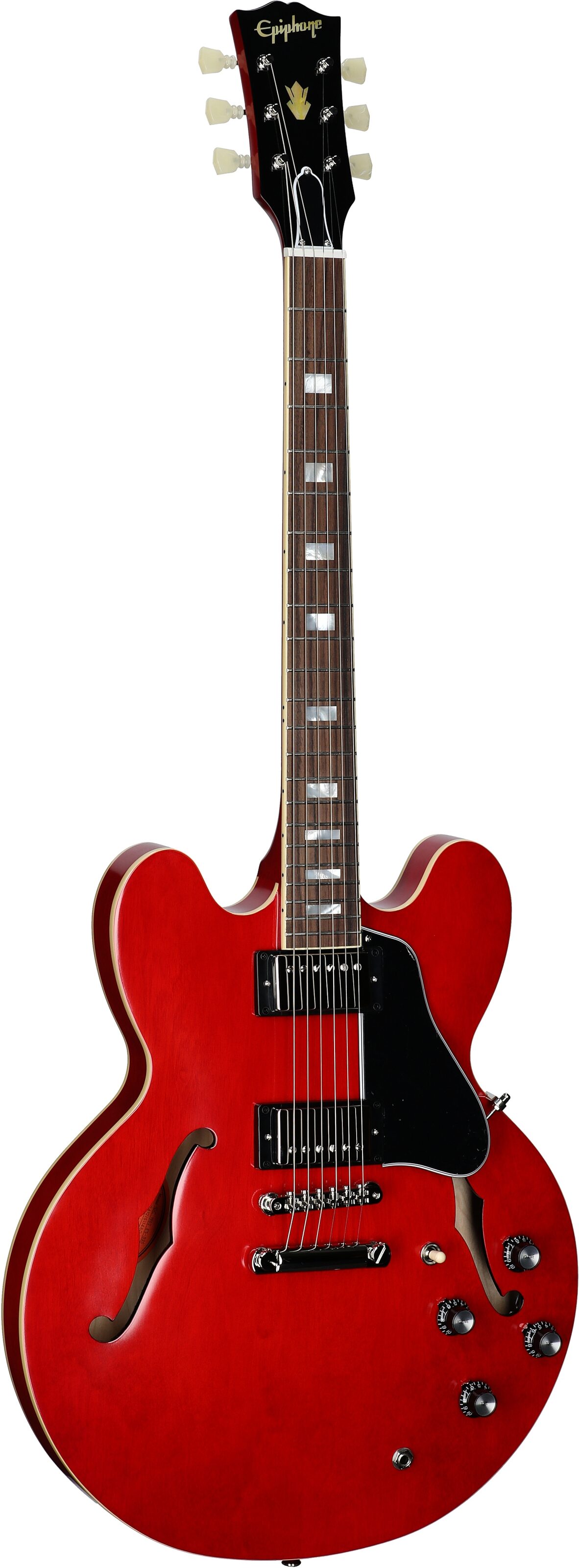 Epiphone Inspired by Gibson Custom 1962 ES-335 Reissue Electric Guitar (with Case), '60s Cherry, Body Left Front