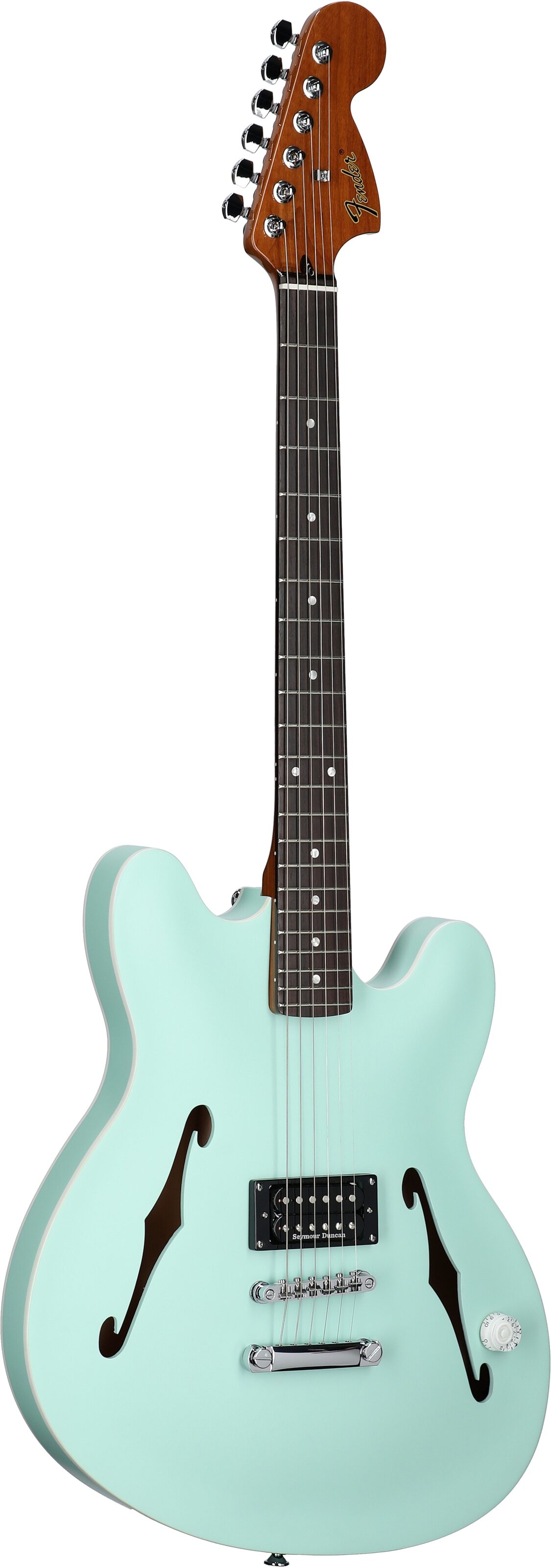 Fender Tom DeLonge Starcaster Electric Guitar, Satin Surf Green, Body Left Front