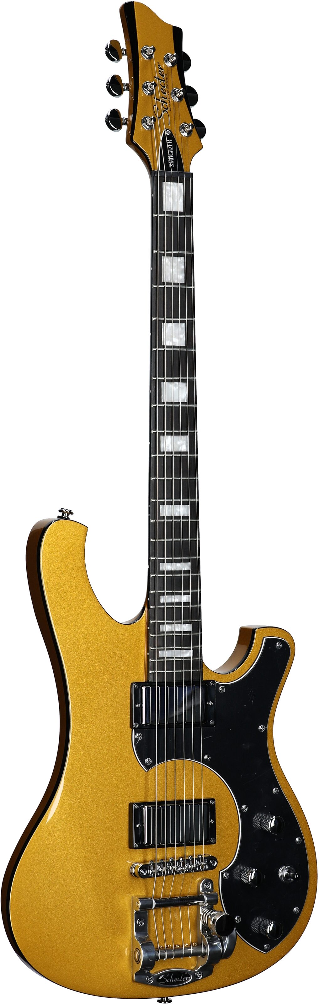 Schecter Stargazer 6 Vibrato Electric Guitar, Metallic Gold, Body Left Front
