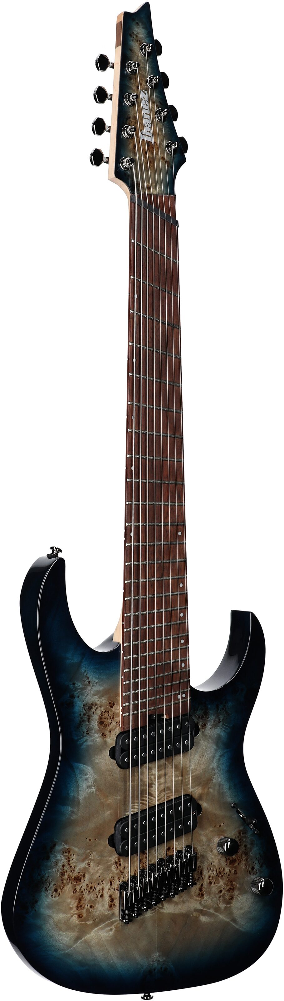 Ibanez RGMS8PB Multi-scale Electric Guitar, 8-String, Cosmic Blue Sunburst, Body Left Front