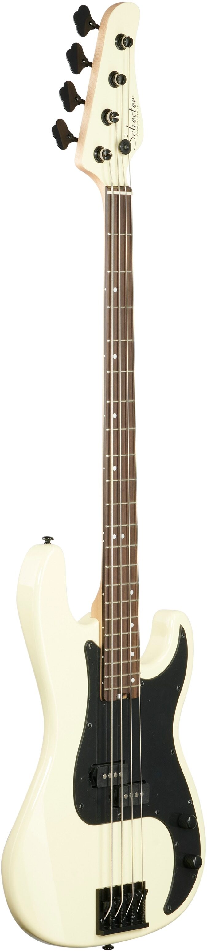 Schecter P-4 Bass Guitar, 4-String, Ivory, Body Left Front