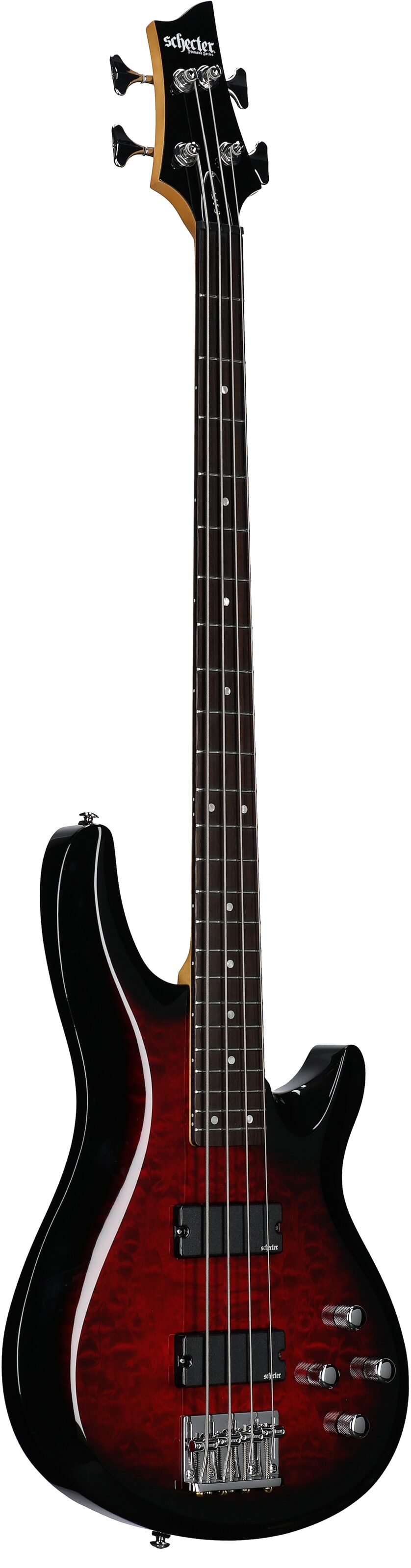 Schecter C-4 Plus Bass Guitar, See Through Cherry Burst, Body Left Front