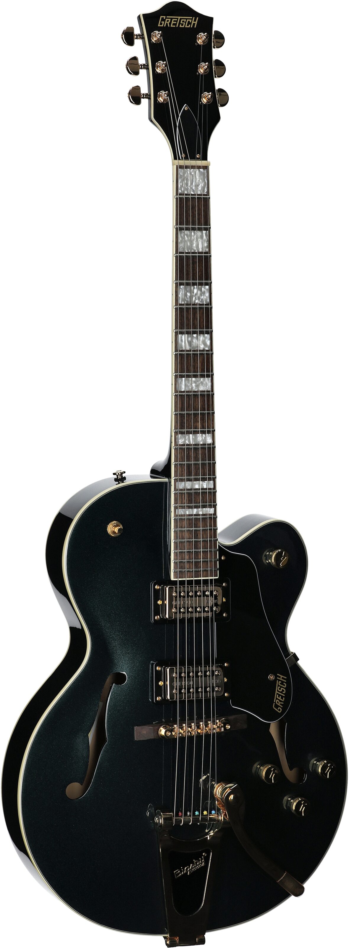 Gretsch G2420T Streamliner HB Electric Guitar with Bigsby Tremolo, Cadillac Green, Body Left Front