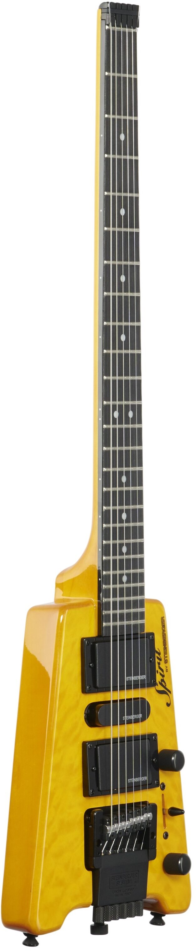 Steinberger GT-PRO Quilt Deluxe Electric Guitar (with Gig Bag), Transparent Amber, Body Left Front