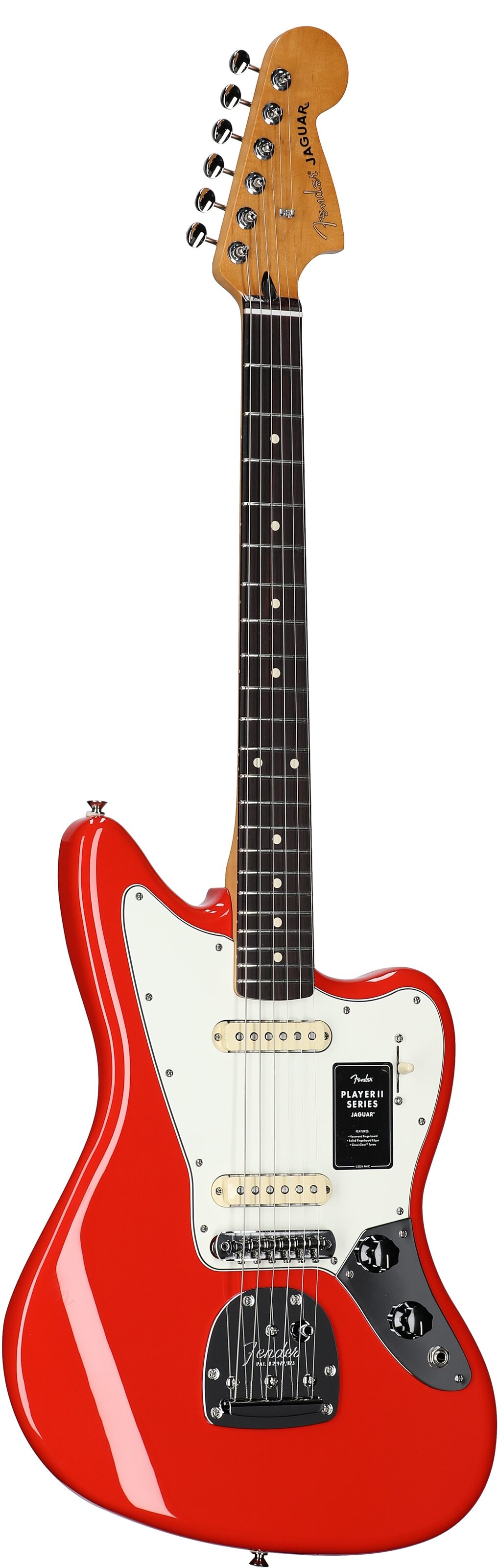 Fender Player II Jaguar Electric Guitar, with Rosewood Fingerboard, Coral Red, Body Left Front