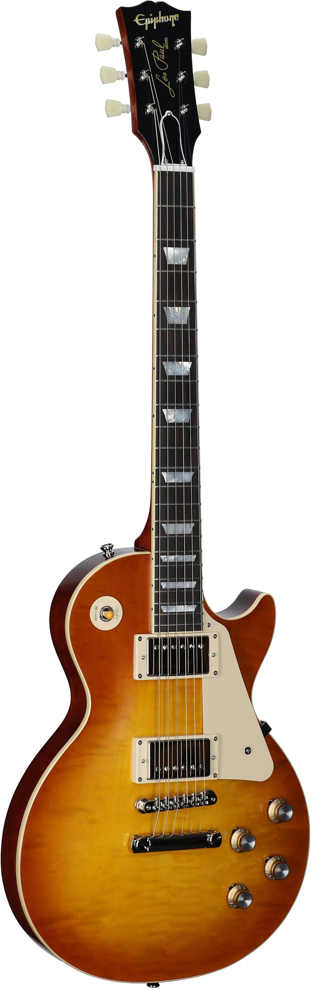Epiphone Inspired by Gibson Custom 1960 Les Paul Standard Reissue Electric Guitar (with Case), Iced Tea Burst, Body Left Front